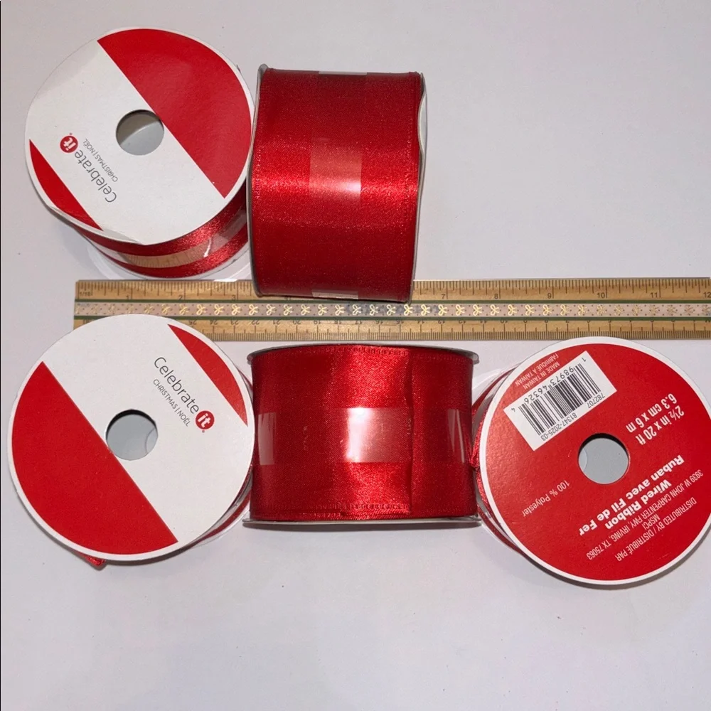 Red Satin Ribbon Rolls - 5 Pack NEW Red Satin Ribbon Wide 20ft Wide Red Satin